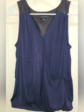 Rock & Republic Navy Draped V-Neck Sleeveless Tank